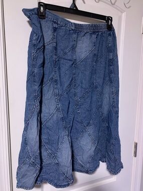 Studio West Blue Patchwork Denim Midi Skirt